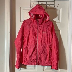 Columbia Rain Coat Womens M Hot Pink Full Zip Convertible Hood Vented Nylon